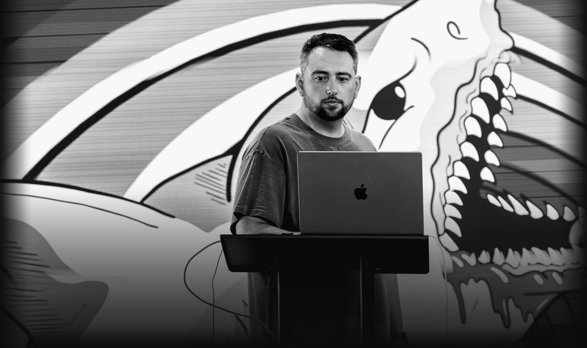 Jeremy Haynes presenting at the Megalodon HQ